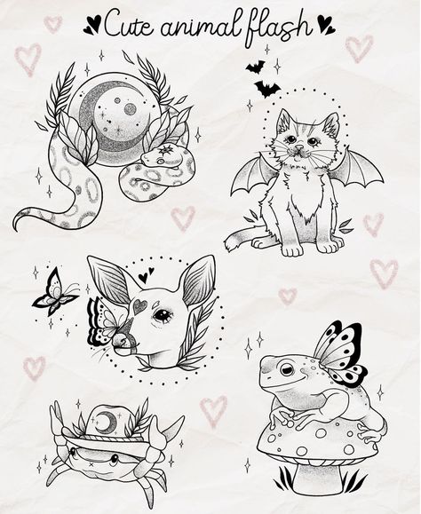 ✨Alina ✨ on Instagram: “🐾 Cute animal Flash 🐾 I’m super excited to tattoo these designs! Dm me to book them in with me! 🖤✨ First come first serve! 🖤 Please do…”