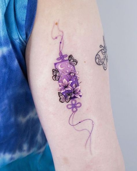 79 Tattoo, Purple Tattoo Ink, Lighter Tattoo, Darkside Tattoo, Character Builder, Ring Tattoo Designs, Korean Tattoo, Charm Tattoo, Purple Tattoos