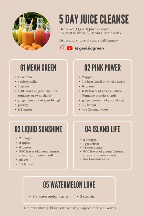 5 DAY JUICE CLEANSE.pdf 30 Day Juice Cleanse Before And After, Week Juice Cleanse, Juice Cleanse 3 Day, Fruit Cleanse, Diy Juice Cleanse Recipes, 60 Day Juice Fast, Juice Cleanse Plan, Juice Diet Plan, 5 Day Juice Cleanse