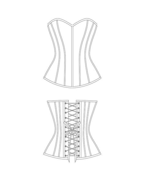 Corset Flat Drawing, Back Of Corset Drawing, Corset Dress Illustration, Corset Illustration Fashion, Corset Flat Sketch, Corset Sketch, Corset Template, Corset Illustration, Corset Drawing