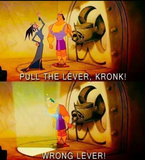 Pull the lever, Kronk! WRONG LEVER!!! #EmperorsNewGroove  #Disney Pull The Lever Kronk, The Emperor's New Groove, Emperors New Groove, New Groove, Clipuri Video, To Infinity And Beyond, Disney Kids, Disney Quotes, Disney Funny