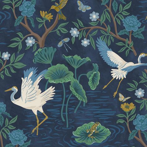 This new color of my Mythic Garden wallpaper is now @greenplanet.wallpaper. In the chinoiserie style this stunning crane wallpaper design is full of texture and detail and would be great in any room. Check it out, it comes in five color options at Green Planet Print: https://greenplanetprint.com/search?type=product&options%5Bprefix%5D=last&q=Mythic+garden #cranewallpaper #chinoiserie #mythicgarden #greenplanetprint #amysutherdesign #wallpaper #peelandstickwallpaper #thicktexturedwallpaper #e... Crane Wallpaper, Truck Art Pakistan, Modern Chinoiserie, Crane Design, Garden Wallpaper, Motif Batik, Pichwai Paintings, Green Planet, Chinoiserie Style