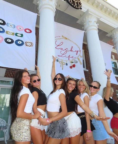 Lucky Life Bid Day, Bid Day Aesthetic, Lucky Charm Bid Day, Sorority Vision Board, Bid Day Themes 2024, Sorority Profile Picture, Recruitment Rooms, Bidday Themes, Sorority Work Week Themes