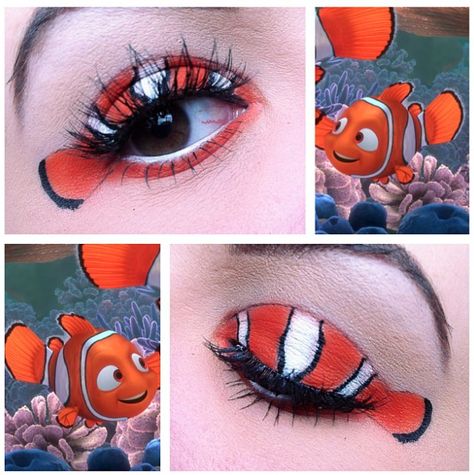 Nemo (Make-Up by xoxoKarBear @Instagram) #FindingNemo Finding Nemo Makeup, Dory Makeup, Nemo Makeup, Finding Nemo Costume, Nemo Costume, Disney Inspired Makeup, Fish Makeup, Fish Costume, Ocean Theme Party