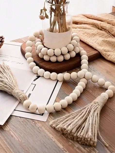 1PC wooden bead garland DIY handmade jewelry accessories log color wooden beads  rope tassel string home decoration pendant crafts ornaments length 57.87inchI discovered amazing products on SHEIN.com, come check them out! Beads Home Decor, Decor Beads, Vase Decoration, Wooden Bead Garland, Wood Home, Beaded Rope, Diy Garland, Handmade Jewelry Diy, Beaded Garland