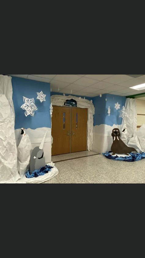 Antartica Decorations Classroom Door, Arctic Decorations Diy, Antarctica Classroom Decorations, Arctic Classroom Transformation, Alaska Party Decorations, Igloo Classroom Door, Igloo Door Decorations For School, Winter Wonderland Hallway School, Winter Hallway Decorations School