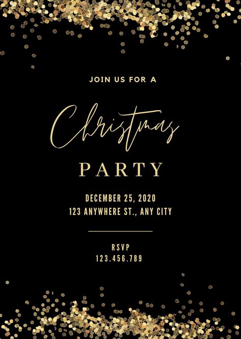 Create your Christmas Party Invitation with Canva template. #christmas #card #invitation #christmas #dinner Christmas Dinner Invitations, Gold And Black Christmas, Christmas Card Invitation, Business Events Invitation, Christmas Invitation Card, Gala Invitation, Gala Themes, Dinner Invitation Template, Christmas Invitation