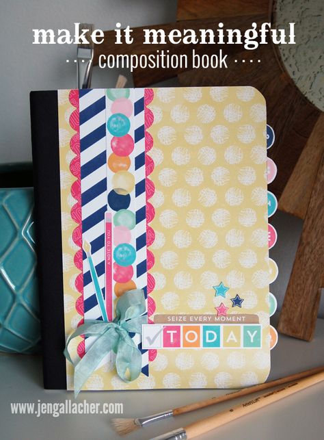 In-site-full: Make It Meaningful: Altering a Composition Notebook by Jen… Decorating Composition Notebooks, Composition Notebook Diy, Altered Composition Notebooks, Altered Composition Books, Composition Notebook Journal, Girls Camp Crafts, Diy Notebook Cover, Composition Notebook Covers, Halloween Countdown Calendar