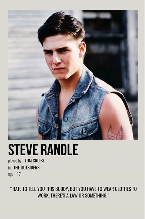 minimal polaroid character poster for steve randle from the outsiders Steve From Outsiders, Steve Randle Wallpaper, The Outsiders Steve Randle, Steve From The Outsiders, Steve Outsiders, Steve The Outsiders, Steve Randle The Outsiders, The Outsiders Characters, The Outsiders Poster