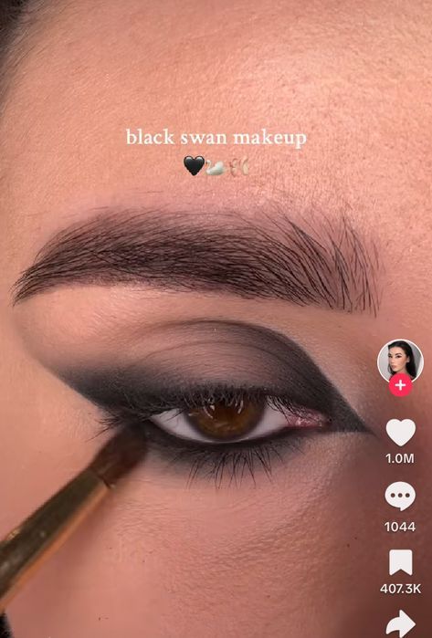 Crows Feet Eyeliner, Black Swan Makeup Aesthetic, Black Bird Makeup, Black Swan Makeup Look, Raven Inspired Makeup, Black Swan Make Up, Black Swan Eyes, Black Swan Makeup Halloween, Comic Book Eyes