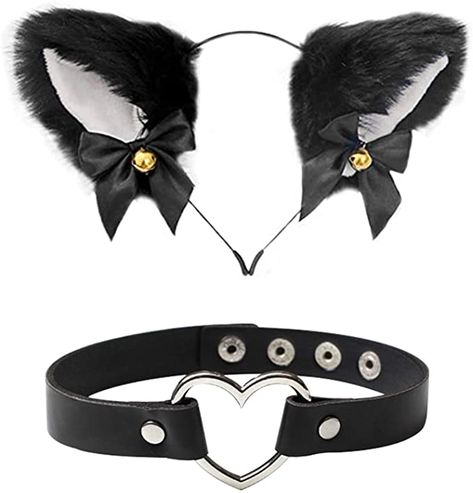 Black Cat Ears Headband, Claw Gloves, Cat Ear Headband, Cat Ears Headband, Hair Band For Girl, Halloween Fancy Dress, Heart Choker, Ear Hair, Ears Headband