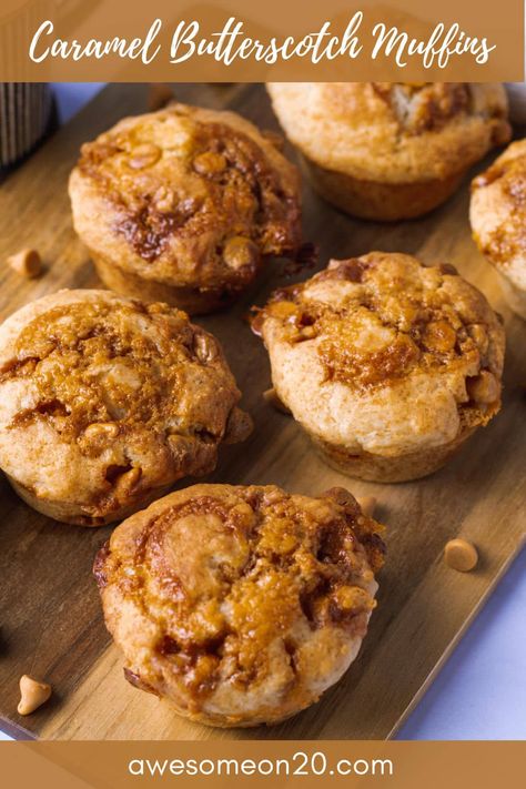 Caramel Butterscotch Muffins are going to bring so much simple sweetness into your life. This quick and easy muffin recipe is perfect for sharing, so raise the vibration of everyone around you with an awesome treat. #muffinrecipe #caramel #butterscotch Carmel Muffins Recipe, Butterscotch Chip Muffins, Caramel Muffins Recipes, Butterscotch Muffins Recipe, Salted Caramel Muffins, Avery Cooks, Fall Muffin Recipes, Unique Muffin Recipes, Coffee Wednesday