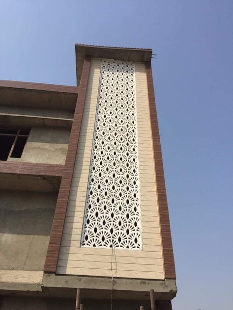 Cnc Front Elevation Design, Mumty Design House, Grill Cnc Design, Headroom Elevation Design, Pvc Jali Design Exterior, Staircase Tower Design Exterior, Wpc Jali Design Exterior, Elevation Jali Design, Mdf Jali Design Front Elevation