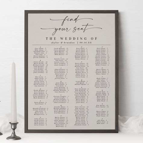 Elegantly display your seating arrangements with the Simple Ivory Alphabetical Wedding Seating Chart. This chic and sophisticated chart is perfect for keeping your guests organized on your big day. #weddingdecor #seatingchart #ivory #alphabetical #weddingplanning #eventdecor #bridaldecor #modernwedding #weddinginspiration #weddingdetails Beautiful Handwriting, 2022 Wedding, Seating Chart Wedding, Wedding Seating, Seating Chart, Seating Charts, Mothers Day Cards, Minimalist Wedding, Poster Template