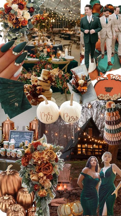 Emerald and copper wedding ideas, rustic wedding, pumpkins and florals Emerald And Copper Wedding, Green Copper Wedding, Wedding Pumpkins, Copper Wedding Theme, Wedding Ideas Rustic, Curvy Wedding Dress, Curvy Wedding, Renewal Wedding, Burnt Orange Weddings