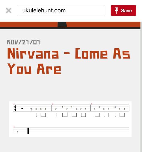 Nirvana -Come As You Are riff Come As You Are Tabs Guitar, Come As You Are Guitar Tab Nirvana, Nirvana Come As You Are Guitar Tab, Nirvana Guitar Tab, Come As You Are Guitar Tab, Nirvana Ukulele, Learn Electric Guitar, Nirvana Guitar, Learn Drums