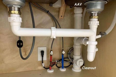 Kitchen sink, p-trap and long horizontal drain | Terry Love Plumbing Advice & Remodel DIY & Professional Forum Kitchen Sink Drain Plumbing, Double Sink Plumbing, Sink Drain Plumbing, Kitchen Sink Plumbing, House Plumbing, Sink Plumbing, Kitchen Plumbing, Double Kitchen Sink, Remodel Diy