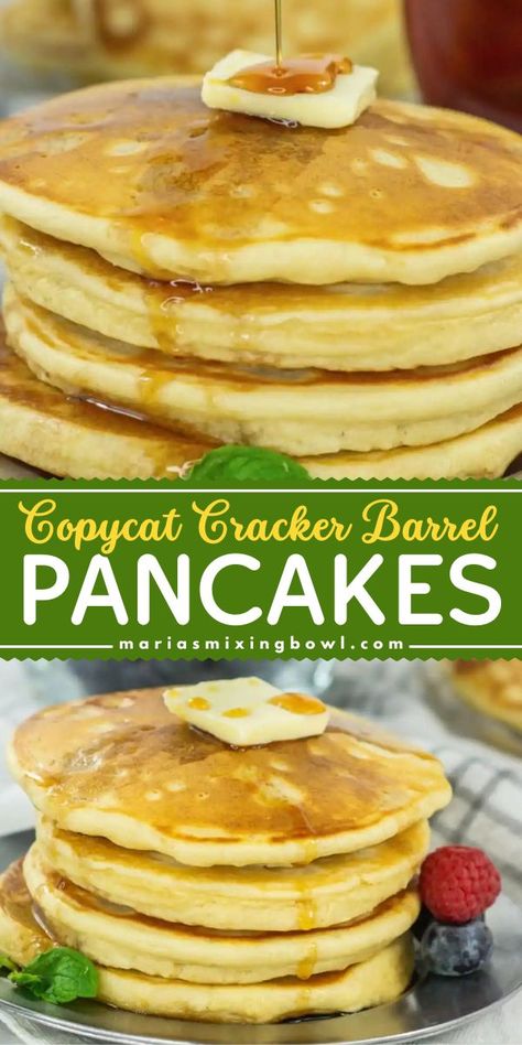 Try these Copycat Cracker Barrel Pancakes! They're an easy back to school recipe in just 20 minutes. Not only are these homemade pancakes light and fluffy, but they have the same flavor you know and love. Variations on this back to school breakfast idea included! Cracker Barrel Pancake Recipe, Copycat Cracker Barrel Pancakes, Cracker Barrel Breakfast, Cracker Barrel Pancakes, Cracker Barrel Copycat Recipes, Easy Yummy Breakfast, Copycat Cracker Barrel, Cracker Barrel Recipes, Homemade Pancake Mix