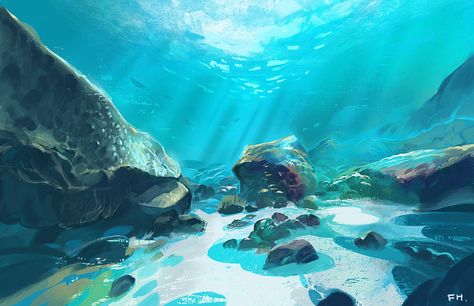 ocean floor painting Nemo Concept Art, Underwater Digital Painting, Ocean Floor Aesthetic, Ocean Environment Concept Art, Ocean Environment Art, Ocean Floor Art, Ocean Floor Painting, Sea Floor Drawing, Ocean Floor Drawing