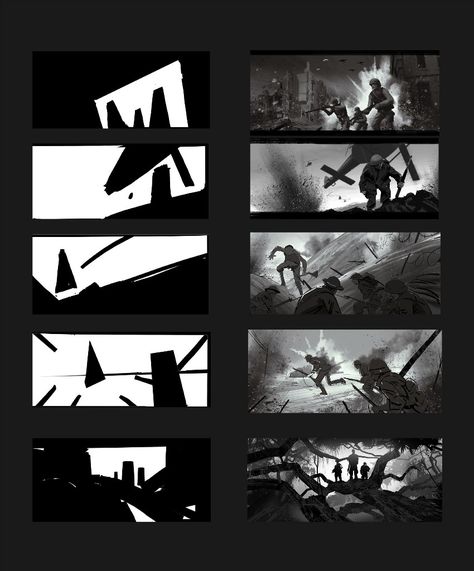 Storyboard Examples, Storyboard Drawing, Storyboard Ideas, Image Composition, Storyboard Illustration, Concept Art Tutorial, Games Design, Comic Layout, Splash Art