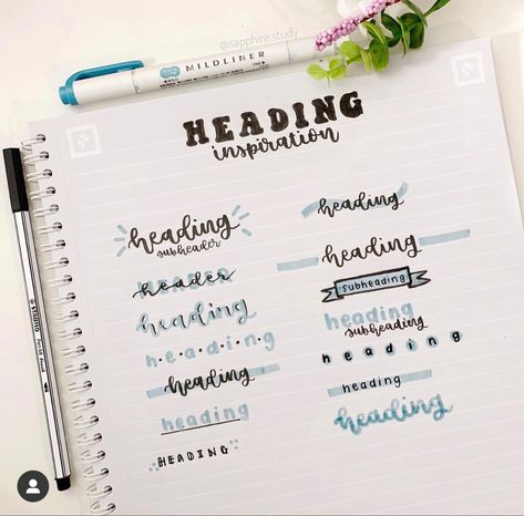 Sub Heading Ideas, Heading Design For Notes, Ideas For Notes, Titles Ideas, Header Ideas, Book Creative, Lettering Guide, Journal Notes, Bullet Journal Mood Tracker Ideas