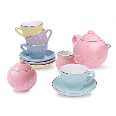 Isabelle & Max™ Girons 4.29oz. Polka Dots Teapot Set | Wayfair Girls Tea Set, Tea Party Set, Tea Party Setting, China Teapot, Ceramic Tea Set, Porcelain Tea Set, Porcelain Teapot, Great Birthday Gifts, Tea Pot Set