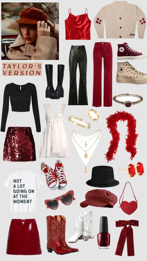 Red outfit inspo #redoutfitinspo #erastouroutfits #erastour Eras Red Outfit, Eras Tour Outfits Pants, Taylor Swift Red Outfit Ideas, Taylor Swift Red Era Outfits, Gig Outfits, Taylor Swift Looks, Taylor Swift Halloween Costume, Concert Taylor Swift, Taylor Swift Red Album