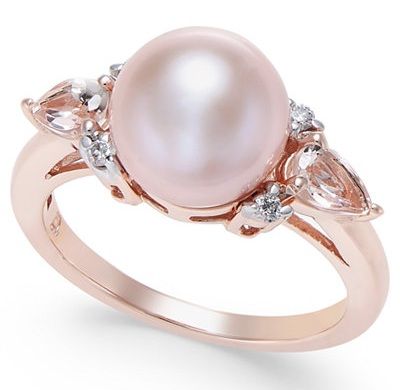 Pink Gold Jewelry, 14k Rose Gold Jewelry, Pink Gold Rings, Blue Diamond Engagement Ring, Cultured Pearl Ring, Diamond Accent Ring, Pearl And Diamond Ring, Gold Rings Jewelry, Pink Jewelry