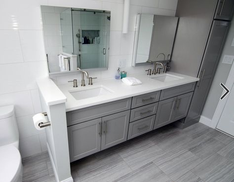 Light Gray Floor, Dark Gray Cabinets Angle #2 - Bathroom Bathroom Light Grey Floor, Light Gray Floor Bathroom, Gray Cabinets White Countertops Bathroom, Light Gray Bathrooms, Dark Gray Floor Bathroom, Bathrooms With Gray Floors, Gray Floor Bathroom Ideas, Light Grey Bathroom Floor, Gray Cabinets Bathroom