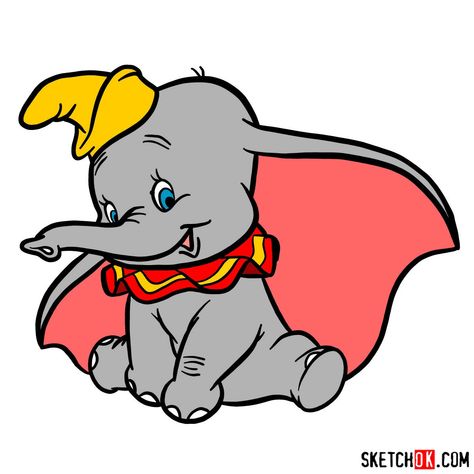 How to draw Dumbo the elephant - Step by step drawing tutorials Dumbo Drawing, Elephant, I Hope