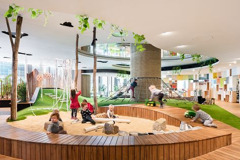 Learning Centre Ideas, Indoor Playground Ideas, Indoor Playground Design, Indoor Play Area, Kindergarten Interior, Preschool Designs, School Building Design, Daycare Design, Kids Indoor Playground