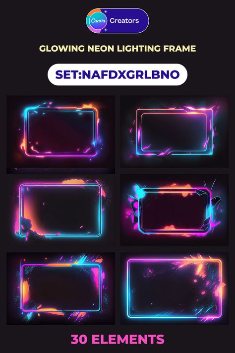 Glowing neon frame Canva element set | set:nA Frames Canva Keyword, Best Canva Elements, Canva Frames Keywords, Neon Frame, Unique Website Design, Font Creator, Canva Elements Keyword, Canvas Learning, Graphic Design Elements