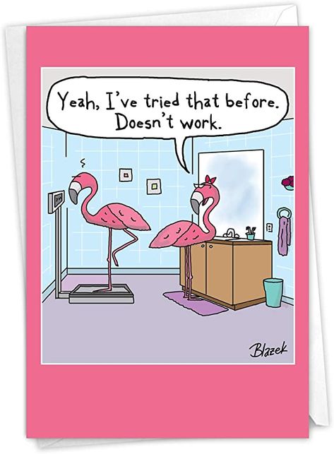 Amazon.com : NobleWorks - 1 Funny Women's Birthday Card with Envelope - Cartoon Humor, Stationery Bday Celebration Card for Wife, Women - Flamingo Scale C3370BDG : Office Products Flamingo Birthday Card, Birthday Greetings Funny, Funny Flamingo, Eid Al-adha, Flamingo Birthday, Happy Notes, Get Well Cards, Birthday Woman, Women Humor