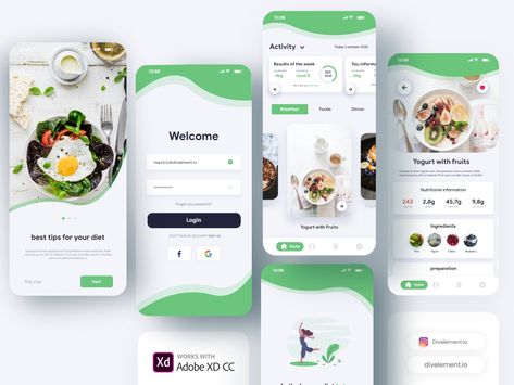 Diet App Concept by Mauricio Lopez การออกแบบ Ui Ux, Creative App Design, Desain Ux, Diet App, Ui Ux 디자인, Ux App Design, App Design Layout, Android App Design, Diet Apps