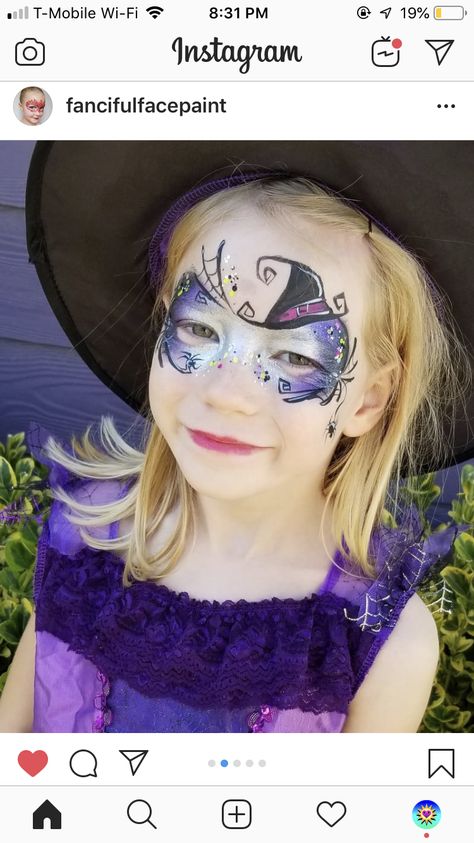 Witchy Face Paint, Easy Witch Face Paint, Hocus Pocus Face Paint, Halloween Witch Face Paint, Witch Face Painting, Kids Witch Makeup, Witch Face Paint, Facepainting Halloween, Face Paint Party