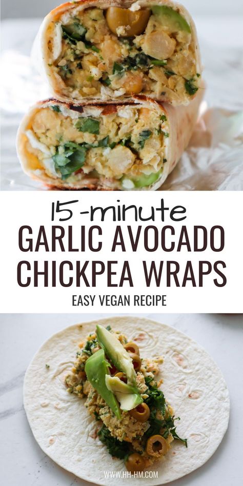 Mashed Chickpea Wrap, Roasted Chic Peas, Hclf Vegan Recipes, Avocado Wrap Recipes, Chickpeas Recipes, Avocado Wraps, Vegan Avocado Recipes, Legume Recipes, Smashed Chickpea