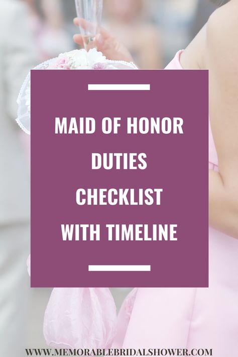 Congratulations maid of honor! Wondering what your responsibilities are as the maid of honor? This post covers the maid of honor duties checklist with timeline. #maidofhonor #duties #checklist #timeline #responsibilities What Is The Maid Of Honor Responsible For, Duties Of Maid Of Honor, Matron Of Honor Duties Checklist, Bridesmaid Gifts From Maid Of Honor, Maid Of Honor Timeline, Maid Of Honor Duties Checklist Printable, Maid Of Honor Duties Timeline, Maid Of Honor Checklist Timeline, Maid Of Honour Duties