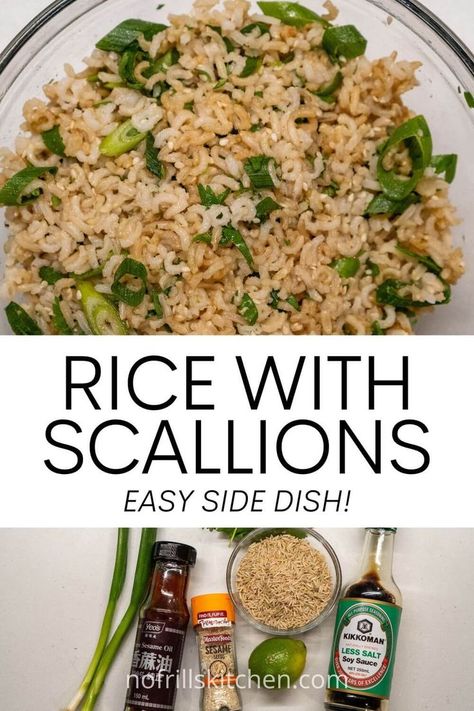 This recipe for rice with scallions and sesame is a great way to jazz up some steamed rice and is the perfect side dish to an array of main meals! Steamed Rice Recipe, Steam Rice Recipe, Scallion Rice, Sesame Recipes, Recipe For Rice, Sesame Rice, Scallions Recipes, Asian Rice, Rice Side