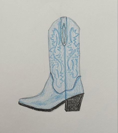 Cowboy Boot Sketch, Boot Sketch, Cowboy Boot Drawing, Cowboy Boot Art, Boot Painting, Cowboy Boots Drawing, Boot Art, Blue Cowboy Boots, Cowgirl Vibes