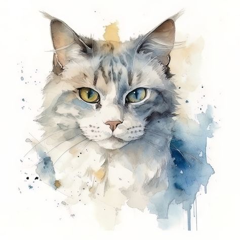 Cat Digital Art, Cat Digital, Art Watercolor Painting, World Of Art, The Grace, Watercolor Painting, Mist, Feline, Digital Art