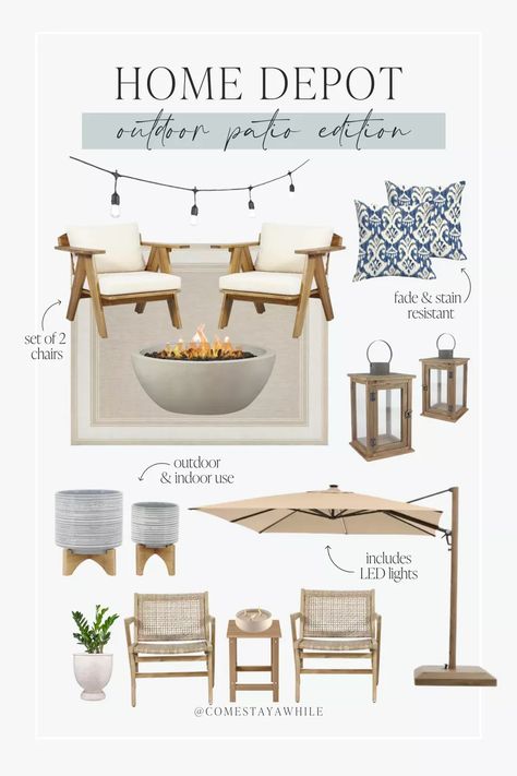 I found the cutest outdoor patio furniture from Home Depot! LED outdoor lights, faux plants, cute patio chairs, and much more! Run to Home Depot today! 🤩 Come stay awhile. Amanda Vernaci. Home Depot finds. Outdoor patio inspiration. Home Depot outdoor finds. Follow comestayawhile for more authentic, affordable DIY home renovations, home decor, fashion picks, beauty favorites, humor, parenting, & more. Amandalovesamazon shops for neutral, modern farmhouse home decor, beauty products, & fashion. Outdoor Patio Inspiration, Neutral Modern Farmhouse, Diy Home Renovations, Plants Cute, Modern Farmhouse Home Decor, Modern Farmhouse Home, Patio Inspiration, Led Outdoor Lighting, Outdoor Lights