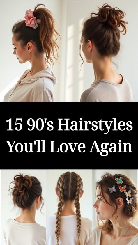 15 90's Hairstyles You'll Love Again Krimped Hairstyles 80s, Simple 90s Hairstyles, 1993 Hairstyles, 90s Long Hairstyles, 2000 Hair Styles, 90s Inspired Updo, 90s Hairstyles Updos, 90s Hair Styles, Easy Hairstyles For Moms