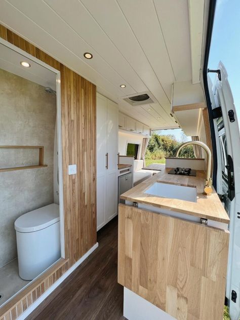 **DEPOSIT TAKEN** Build brought to you by Neverland, two couples crafting beautiful homes on wheels. Made for adventures, take her completely off grid to Long Wheel Base Van Conversion, Van Conversion Kitchen Ideas, Luxury Van Conversion, Lwb Van Conversion, Transporter Van Conversion, Mercedes Van Conversion, Van Living Interior, Sprinter Van Conversion Interiors, Van Conversion Bathroom