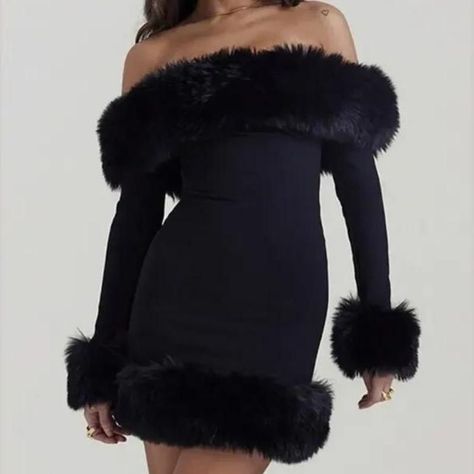 Discover Unmatched Elegance Introducing our latest addition to the world of high fashion - the Elegant Off-Shoulder Fur-Trimmed Bodycon Mini Dress from our Autumn 2023 Collection. Designed for the modern woman who adores sophistication with a hint of daring, this dress is a perfect blend of style and comfort. Crafted for those special evenings and upscale parties, it promises to make you the center of attention wherever you go. Product Features Our dress boasts an array of features that set it apart. The alluring off-shoulder, slash neck design elegantly showcases your neckline and shoulders, adding a touch of glamour. Made from high-quality milk fiber, this dress offers both durability and a luxurious feel against your skin. The solid pattern, combined with the exquisite fur decoration, a Off Shoulder Fur Dress, Fur Dresses For Women, Fur Trimmed Dress, Fur Dresses, Fur Trim Dress, Fur Decoration, Fur Dress, Fur Decor, Empire Waistline