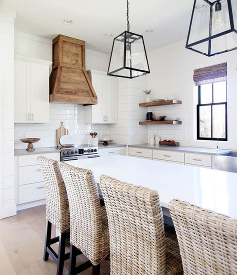 When we designed the kitchen in our modern farmhouse, we chose to go with a stainless hood to add a little “modern” to the kitchen. However, after living in the house for a few months, Brooke decided that the kitchen would look better with a stained wood hood. It would add more warmth to the kitchen and tie in with the floating shelves and wood beams. At the time, I was itching for a new project, so I happily obliged.    When I made this hood, I didn’t know I would eventually be writi… Range Hood Diy, Wood Range Hood Diy, Plank And Pillow, Build A Farmhouse, Wood Hood, Kitchen Hood Design, Wood Range Hood, Exhaust Hood, Kitchen Hoods