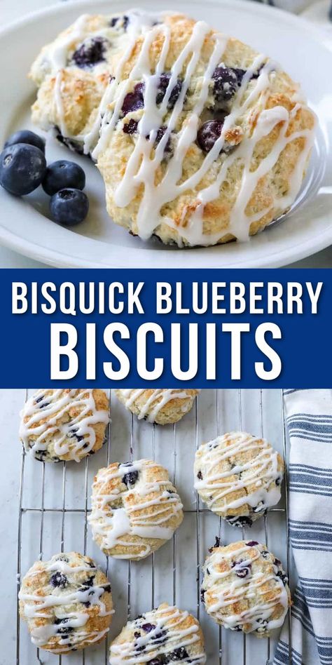 Biscuits Bisquick, Bisquick Recipes Breakfast, Bisquick Biscuits, Blueberry Biscuits, Easy Biscuit Recipe, Sweet Glaze, Bisquick Recipes, Blueberry Desserts, Breakfast Sweets