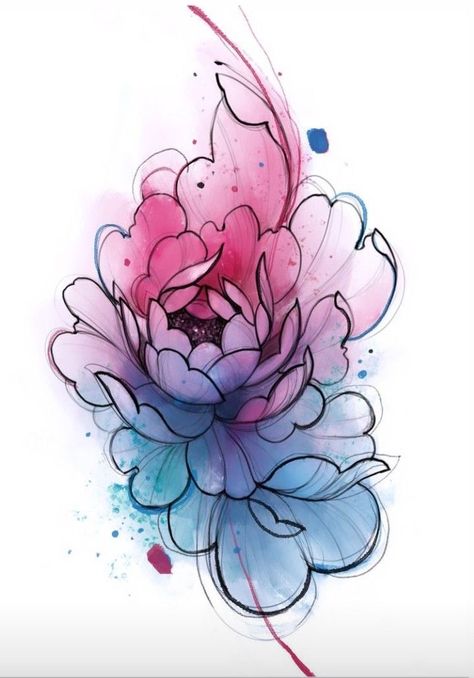 Watercolor Tattoo Flower Peony, Peony Watercolor Tattoo, Chrisantemum Tattoo, Chrisantemum Flower Tattoo, Chrisantemum Flower, Watercolor Floral Tattoo, Peony Flower Tattoo Design, Peony Tattoo Design, Peony Flower Tattoo