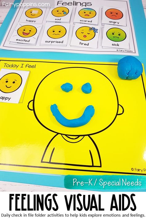 Feelings Learning Activities, Feeling For Preschool, Social Activities For Kindergarten, Montessori Feelings Activities, Feelings Centers Preschool, Emotion Art And Craft Preschool, Identify Emotions Activities, Emotion Kindergarten Activities, Preschool Folders Ideas