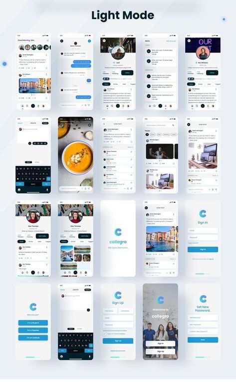 Collegro is a Premium and High-Quality College Social Media App UI Kit with 100+ HQ Screens and easy-to-use FIGMA Designs crafted with Love and focused on UX-friendliness. College Social Media, Social Media App Ui, Poppins Font, Fonts Website, Application Ui Design, Social App Design, Ux Design Mobile, Unique Website Design, Ux App Design