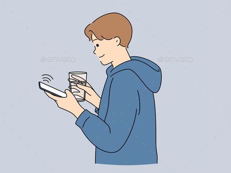 Young Man Using Cellphone Wireless Connection Using Cellphone, Smiling Man, Cool Art Drawings, Drinking Water, Graphic Illustration, Cool Art, Cell Phone, Art Drawings, Smartphone